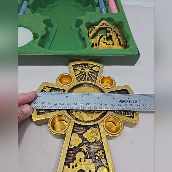 Vintage Dicksons Nativity Avent Candle Holder Religious Scripture Cross Gold - Picture 13 of 14